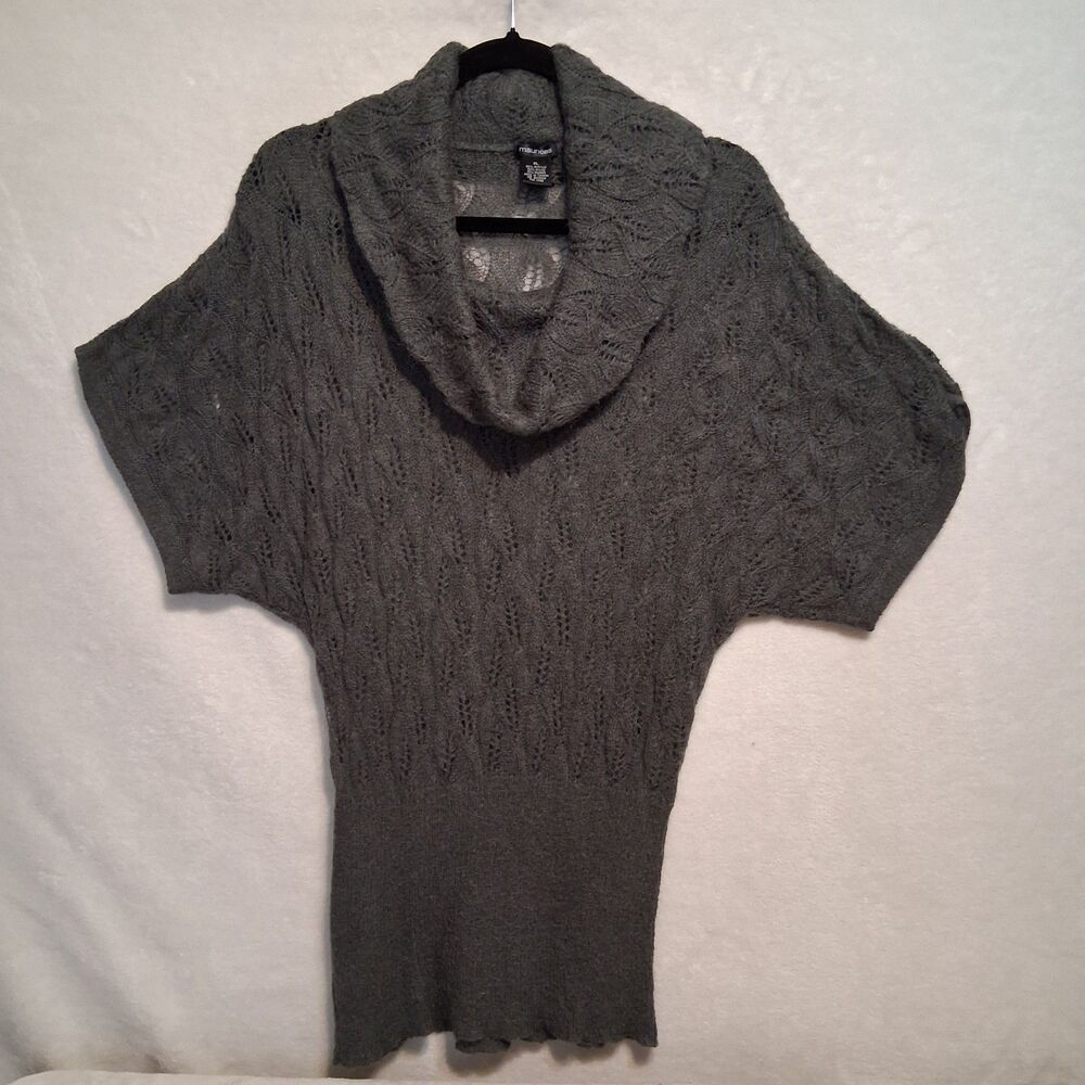 Maurices XL Sweater Mohair Blend Gray Cowl Neck Short Sleeve Open Knit Fairy